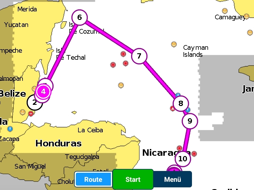 Unsere geplante Route von Belize nach Providencia